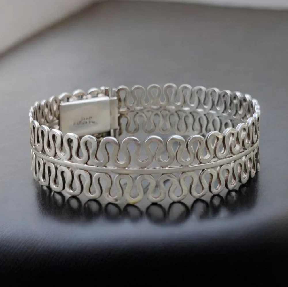 Vintage Sterling Simm Stamped Modernist Bracelet - Picture 1 of 7